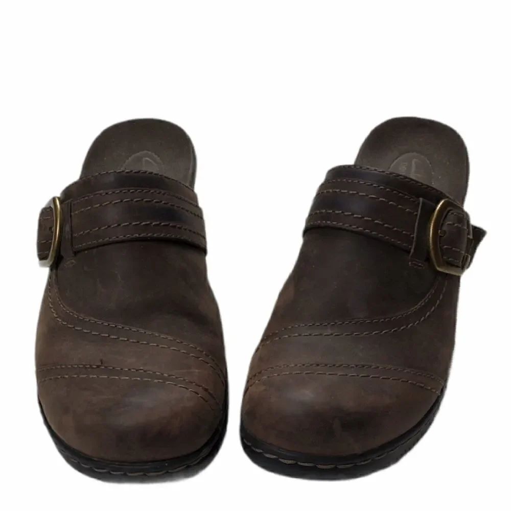 Clarks Brown Leather Bendable Clogs